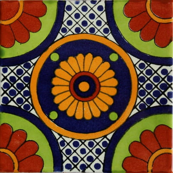 6x6 Bacanora Talavera Mexican Tile, Set of 4 pcs