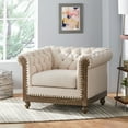 thumbnail image 2 of GDF Studio Batavia Chesterfield Tufted Club Chair with Nailhead Trim, Beige Fabric and Dark Brown, 2 of 8