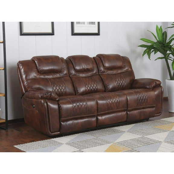Sunset Trading Diamond Power Faux Leather Dual Reclining Sofa in Brown