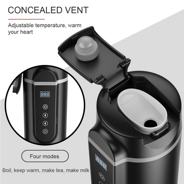 Hervidor de agua eléctrico para viajes en automóvil de 12 V/24 V, taza calefactora para automóvil con tapa antiderrames, taza de viaje portátil para café, hervidor con control de temperatura para té