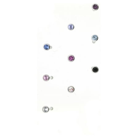 Hot Silver Women's 22G Small Multicolor Crystal Stainless Steel Nose Stud, 9-Pack