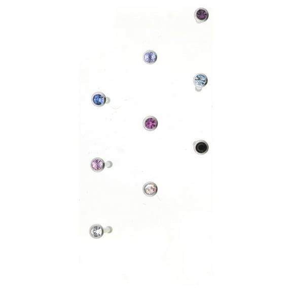 Hot Silver Women's 22G Small Multicolor Crystal Stainless Steel Nose Stud, 9-Pack