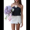 thumbnail image 1 of Camiseta Sin Mangas de Lunares Y2k para Mujer, Estilo Halter, Sin Mangas, con Cuello Halter, Camisola Sin Espalda y Decoración de Rosas. Negro L, 1 of 8