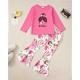 thumbnail image 2 of Kucnuzki 5Y Little Girls Pant Sets 6Y Little Girls Fall Winter Outfits Long Sleeves Girls Print T-shirt Top Floral Flared Pants 2pcs Sets Pink, 2 of 7