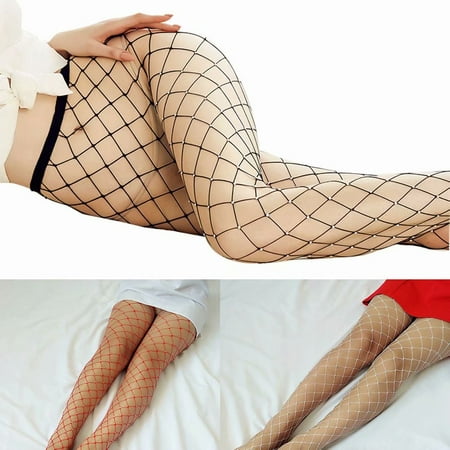 - Sexy Women Fishnet Stocking High Waisted Mesh Stockings Tights Pantyhose with Crystal Rhinestone,Red