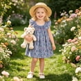 thumbnail image 2 of Mnyotv Flutter Sleeve Floral Dresses for Girls Casual Smocked Clothes Toddler Baby Girl Summer Outfits Size 3-4Y, 2 of 6