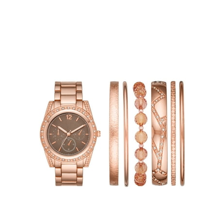 Las Rose Gold Watch And Stackable Bracelet Gift Set Las Rose Gold Watch And Stackable Bracelet Gift Set