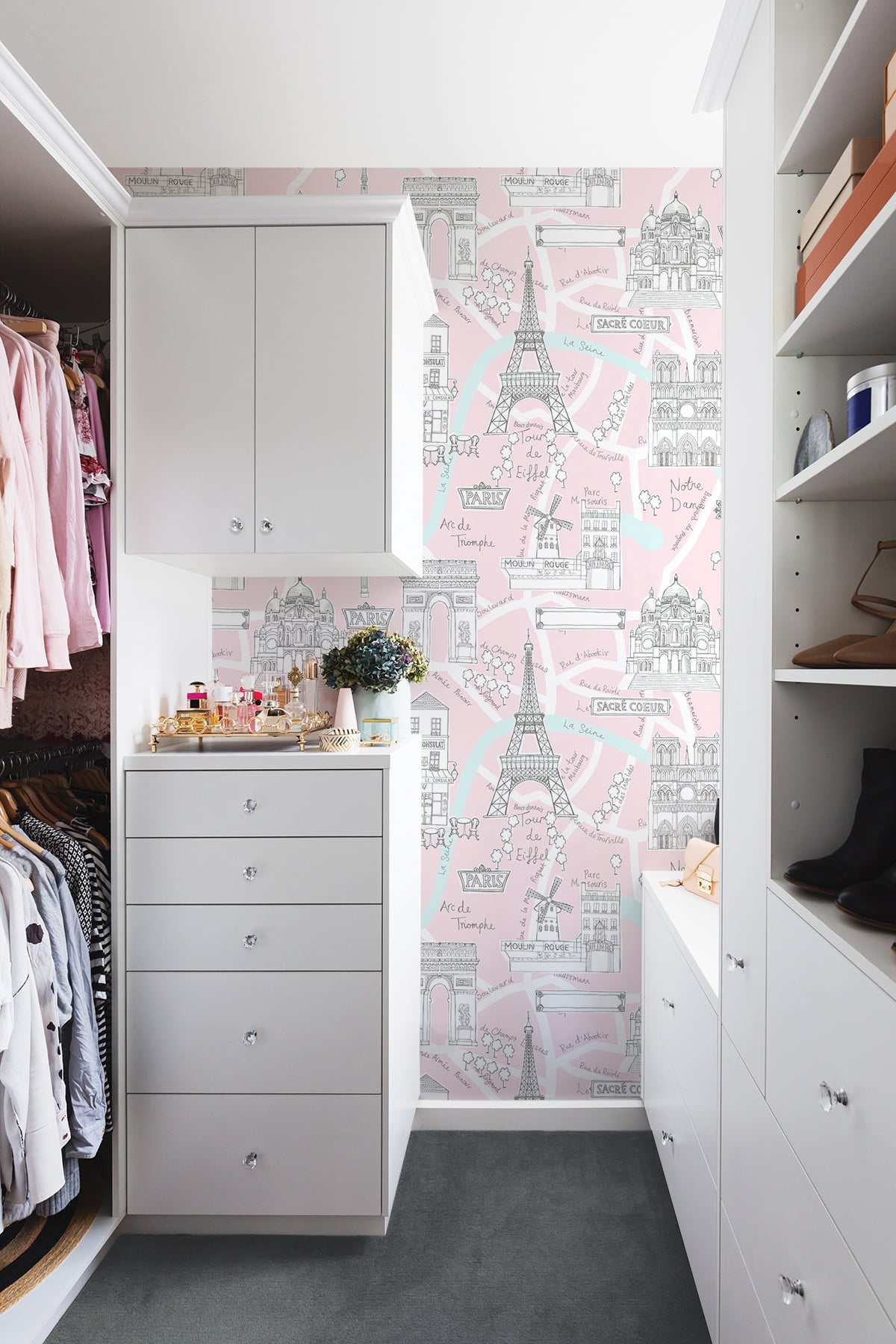 NextWall  Paris Scene Peel and Stick Wallpaper 20.5 in. W x 18 ft. L - Pale Pink