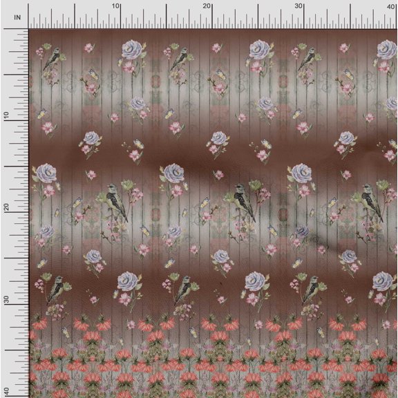 Soimoi Moss Georgette Fabric Insect & Lily Panel Printed Fabric 1 Yard 42 Inch Wide