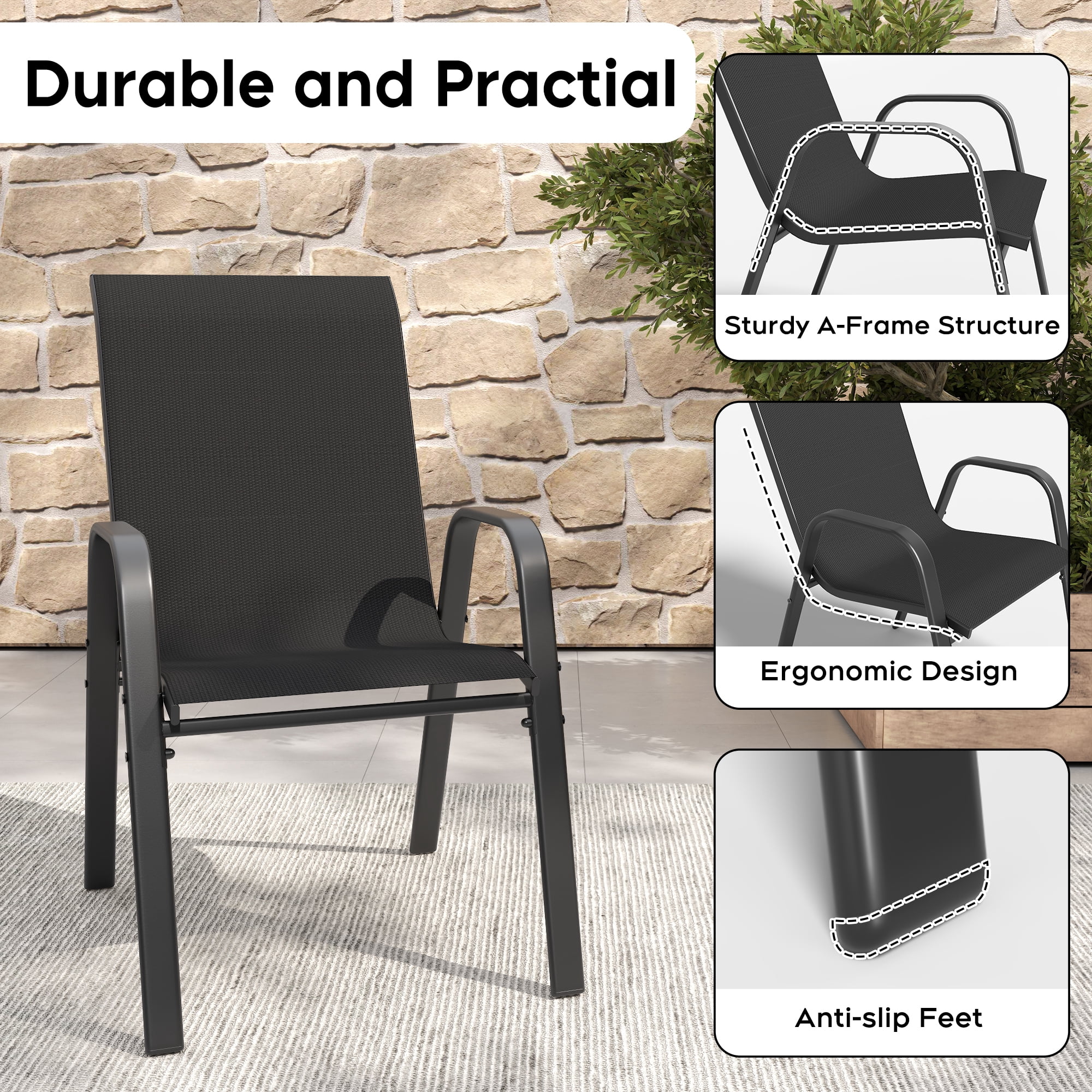 Leumius Patio Dining Chairs Set of 6, Textilene Outdoor Dining Chairs,Stackable & Heavy Duty for Patio, Garden, Banquet Hall