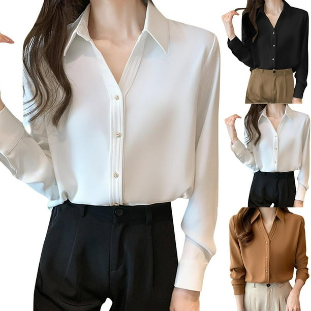 Camisa de manga larga,Blusa plisada con cuello en V para mujer, manga corta, poliéster, informal, estampada, para uso diario, sopatenor