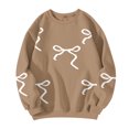 thumbnail image 5 of Women Tops Women's Long Sleeve Sweatshirt Casual Crewneck Loose Fit Pullover Fleece Tops, Bow Print Fall Winter Fashion with Soft Fabric for Comfortable Wear,Light Brown,M, 5 of 6
