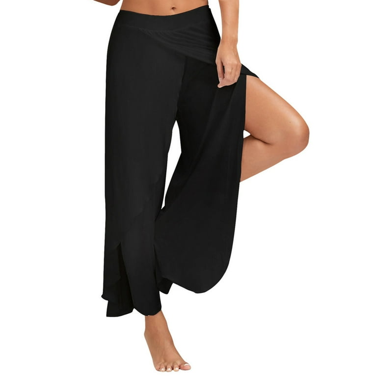 Yoga Pants For Women JIOAKFA Sexy Waist Wide Leg Flowy Pants Women Casual  Summer Long Loose Yoga Pants Black Xxl
