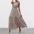 thumbnail image 4 of USSUMA Summer Dresses For Women 2022 Beach Women's Summer Boho One Shoulder Sleeveless Floral Print Ruffle Beach Party Tiered Maxi Dress Casual Swing Long Sundress, 4 of 7
