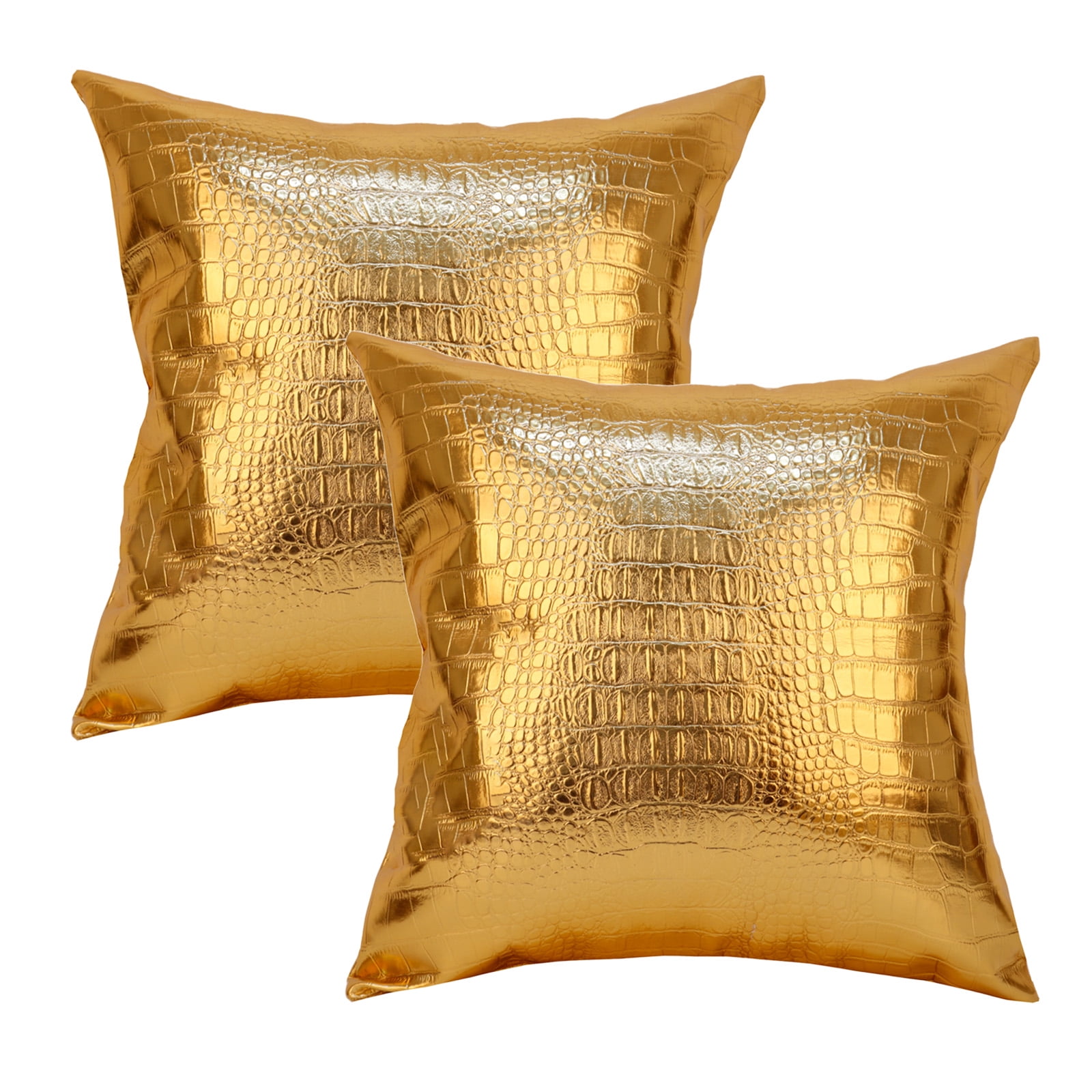 MUKA 2 Pcs Faux Leather Throw Pillow Covers 18 X 18 Inches, Solid Dyed Crocodile PU Leather Sofa Backrest Throw Pillow Cover-Gold