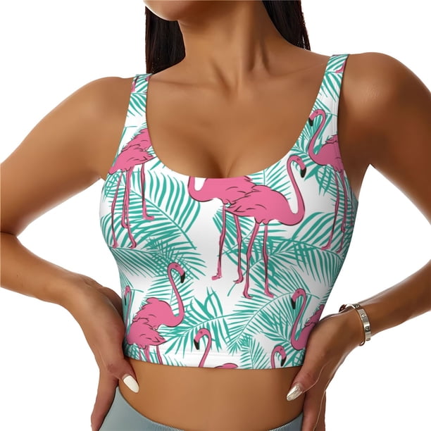 Fotbe Flamingo Sujetador Deportivo Largo sin Aros para Mujer con Almohadillas y Soporte Medio, Transpirable y Absorbente, Camiseta Tipo Chaleco o Tank Top-Medium