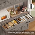 thumbnail image 7 of Hiphuta 71" Tall Kitchen Pantry Storage Cabinet with RGB LED and 6 Metal Hooks, Farmhouse Coffee Bar Cabinet with Charging Station, Buffet with Hutch and Microwave Stand, Gray, 7 of 7