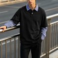 thumbnail image 2 of TOUMENY Men's Plaid Shirts Casual Button Down Long Sleeve Oversized Tops Lightweight Fashion Solid Lapel Collar Pullover Tee Black M, 2 of 7