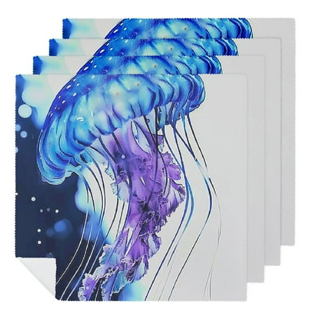

Facanap Jellyfish Blue Purple Polyester Cloth Napkins for Hotel Home Banquet - Reusable Decorative Napkins 6 PCS
