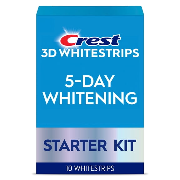 Crest 3DWhitestrips at Home 5‑Day Teeth Whitening Starter Kit, Enamel Safe, 5 Treatments, 10 Strips