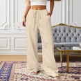 thumbnail image 2 of Glisme Women's Pants Solid Color Elastic Waist With Pockets And Drawstring Summer Casual Women Wide Leg Trousers Size L Beige, 2 of 5