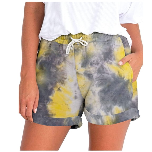 CALAFEBILA Casual Flowy Cargo Shorts for Women 2025 Summer Mother's Day Tie-Dye Comfy Drawstring Elastic Waist Pocket Loose Lounge Shorts