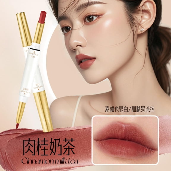 Double Ended Lipstick, Waterproof Lip Liner, 2-in-1 Rotating Lipstick and Lip Liner, Matte Long-Wear Non-Fading Creamy Texture, Soft Light Texture for Comfortable Lip Makeup