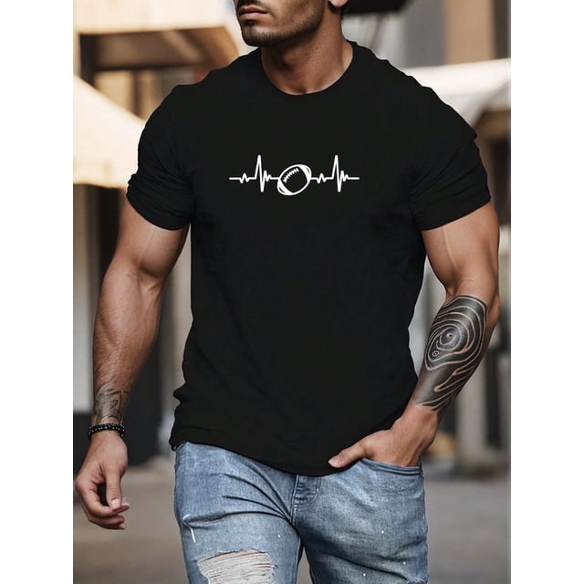 Camiseta informal de manga corta negra para hombre con estampado de fútbol, ideal para salir, para el marido y para el tiempo libre.