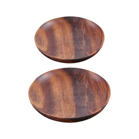 

2Pcs Food Plates Household Salad Plates Multipurpose Table Wares (Dark Wood Color)