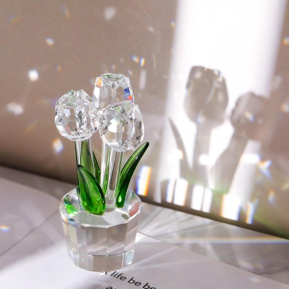 Crystal Tulips Flowers Figurine - Glass Flower Bouquet Collectible Figurines Crystal Office Home Decor Paperweight - Tulip Gifts for Women Mom Wedding Anniversary,Transparent
