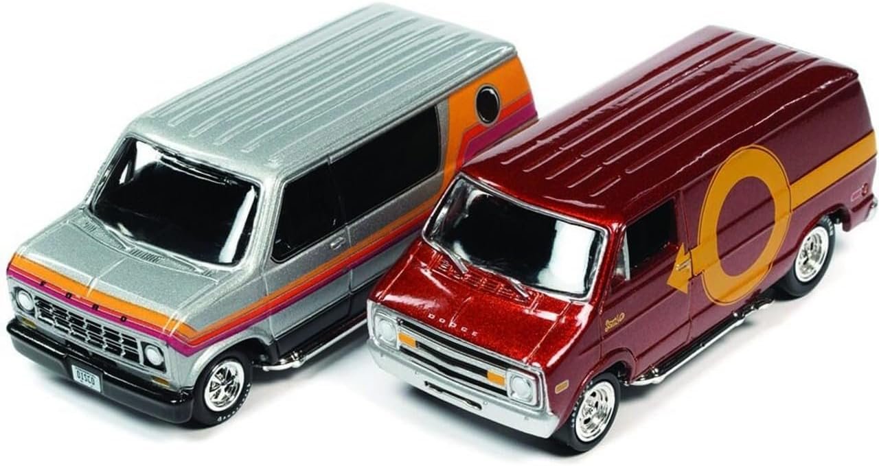 1976 Dodge Street Van & 1977 Ford Cruising Van ""Boggie Vans Set of 2 Pieces 1/64 Diecast Model Car by Johnny Lightning