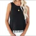 thumbnail image 2 of Suéter de Punto de Verano para Mujer, Camiseta Sin Mangas con Cuello Redondo de Crochet, Blusa Informal Sin Mangas con Aberturas Negro M, 2 of 10