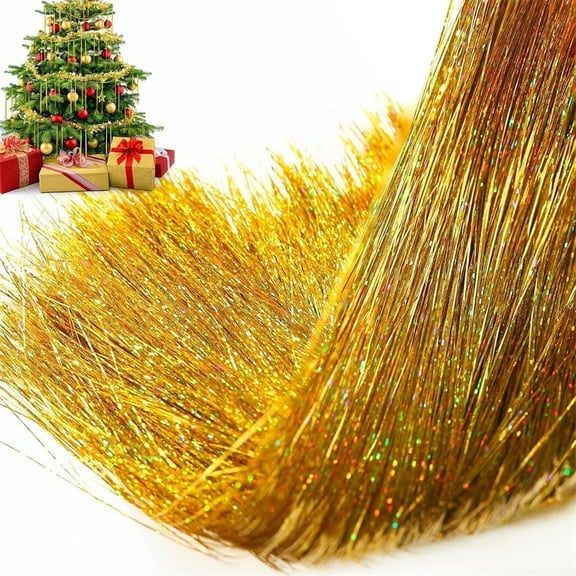 3000 Pack Tinsel Icicle Strands, NOGIS Christmas Tree Tinsel Icicles Tinsel Foil Fringe Tinsel Icicles Iridescent Festivals Decor Birthday Party Supplies (Gold)