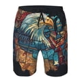 thumbnail image 3 of Honeii's Stained Glass Eagle USA Print Men's Casual Shorts with Drawstring，Swim Trunks Quick Dry Beach Shorts, 3 of 5