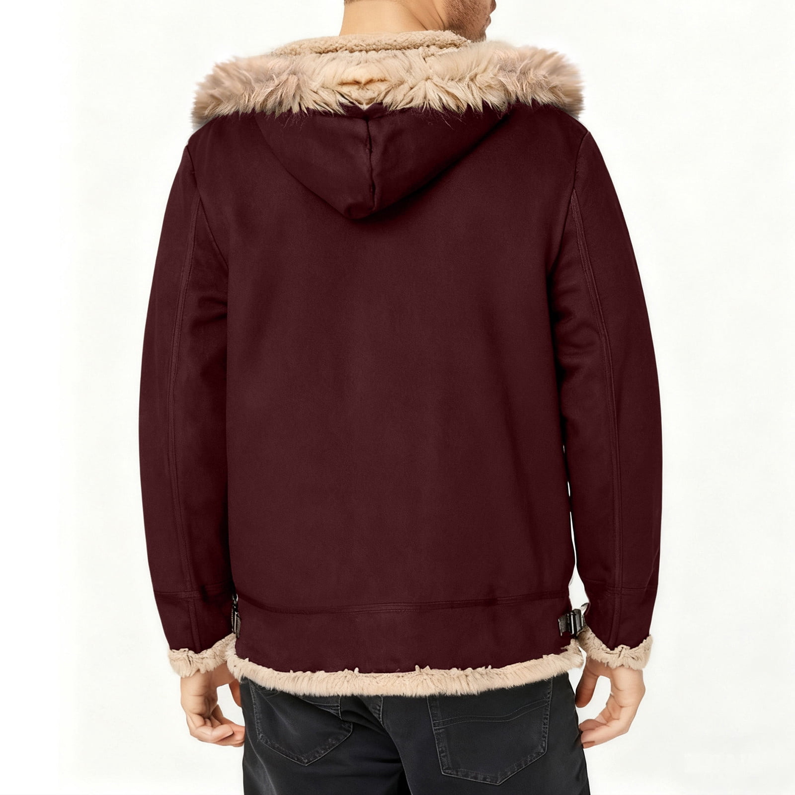 UQJfacai Mens Faux Suede Leather Jacket Sherpa Lined Collared Trucker Cargo Coat Winter Warm Thick Casual Outerwear with Pockets