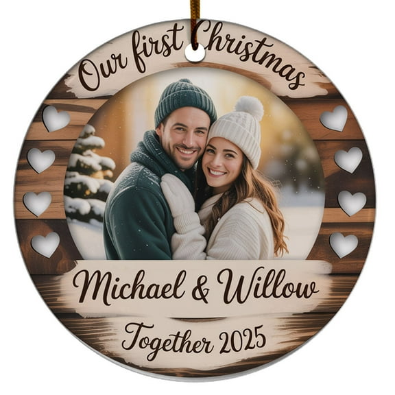 Our First Christmas Together Ornament 2025, Custom Name Text Year Photo Christmas Ornament, Mr & Mrs 1st Christmas Ornament Gift for Couple, Cute Picture Christmas Ornament