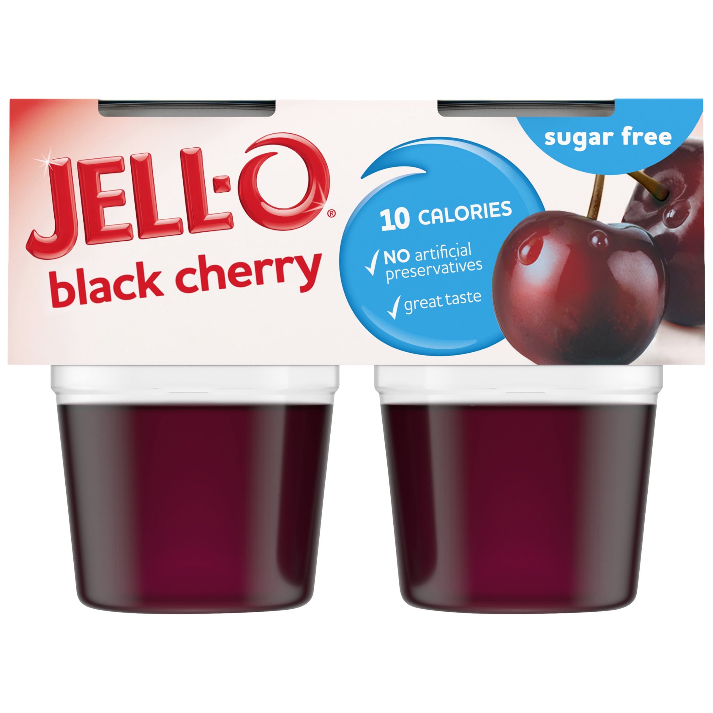 JellO Black Cherry Sugar Free ReadytoEat Jello Cups Gelatin Snack, 4