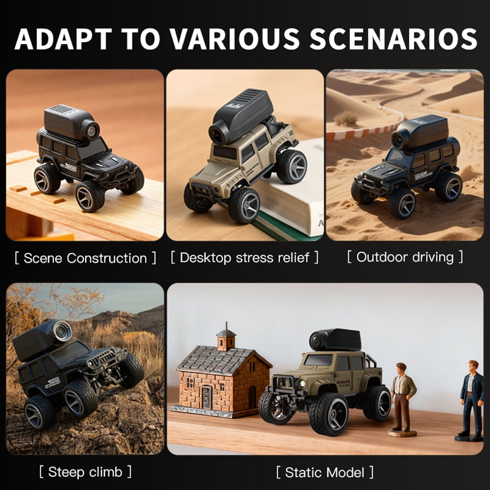 Radio Control Cars 1:64 Scale Alloy RC Car with Camera, 2.4G 4WD Off-Road Crawler with FPV Phone App Control, Desktop Remote Control Car for Adults, Mini Video Exploration Vehicle