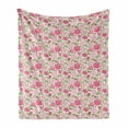 thumbnail image 1 of Peony Soft Flannel Fleece Throw Blanket, Continuous Simplistic Romantic Pink Tones Flowers, Cozy Plush for Indoor and Outdoor Use, 60" x 80", Pink Lime Green, by Ambesonne, 1 of 5