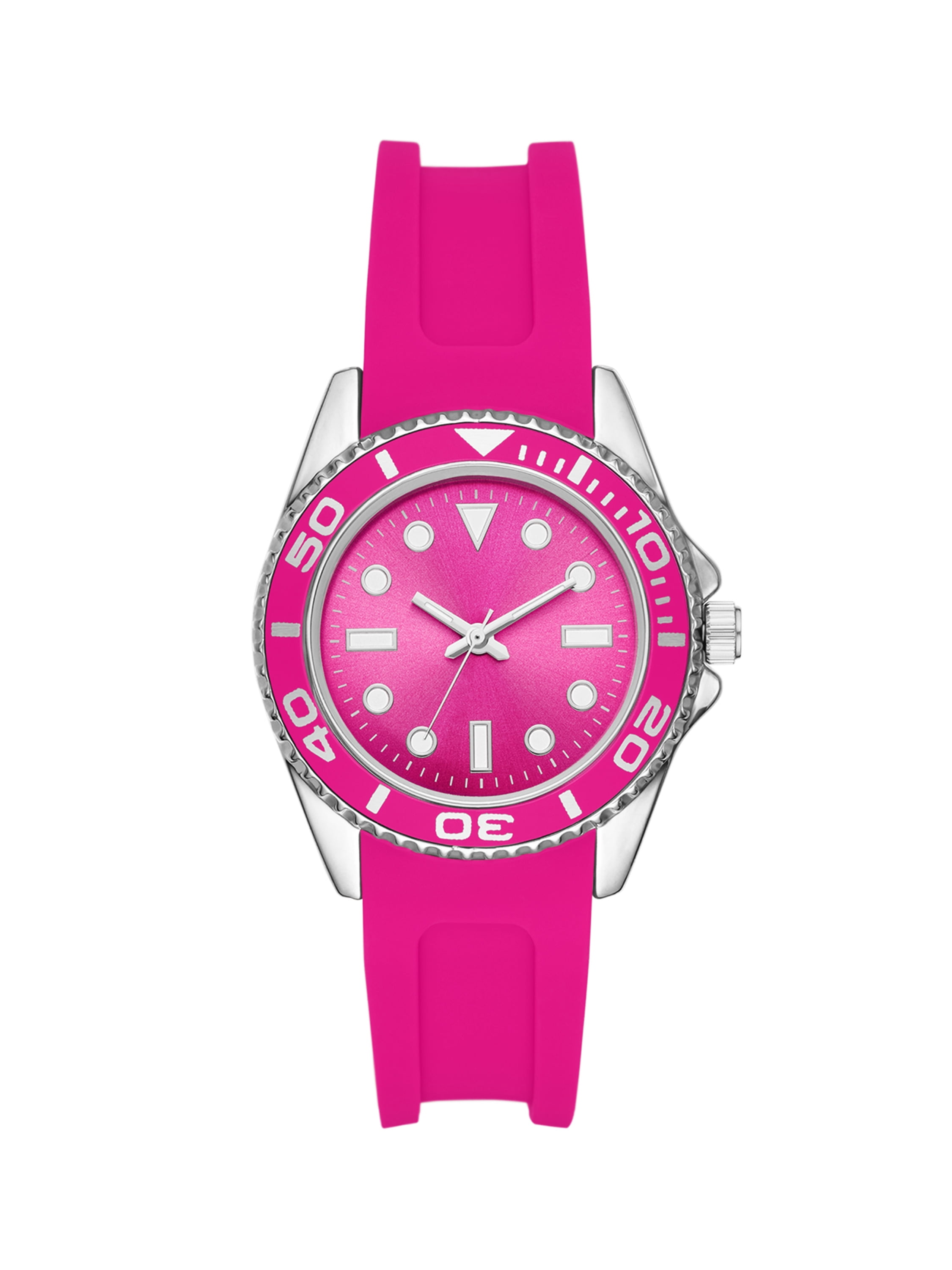 Womens Mid-size Hot Pink Diver Style Analog Watch with Matching Travel Pouch (FMDAL975)