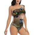 thumbnail image 3 of Sikiie Flower Crown Guinea Pig Print Women One Piece Swimsuits Tummy Control One Shoulder Bathing Suits Ruffle Swimwear, From S to XXL-X-Large, 3 of 6
