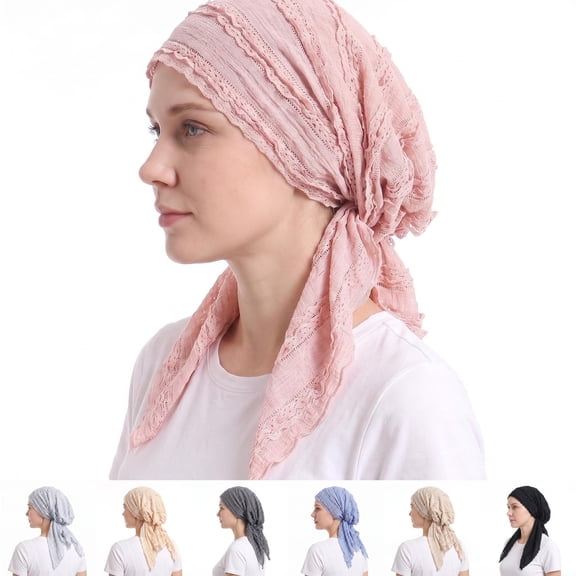 Lumtrix Pre Tied Headscarf For Women,Chemo Headwrap Slip On Turbans Soft Hats Chemo Beanie Coverings Scarves Hair Loss Head Skull Cap Light pink