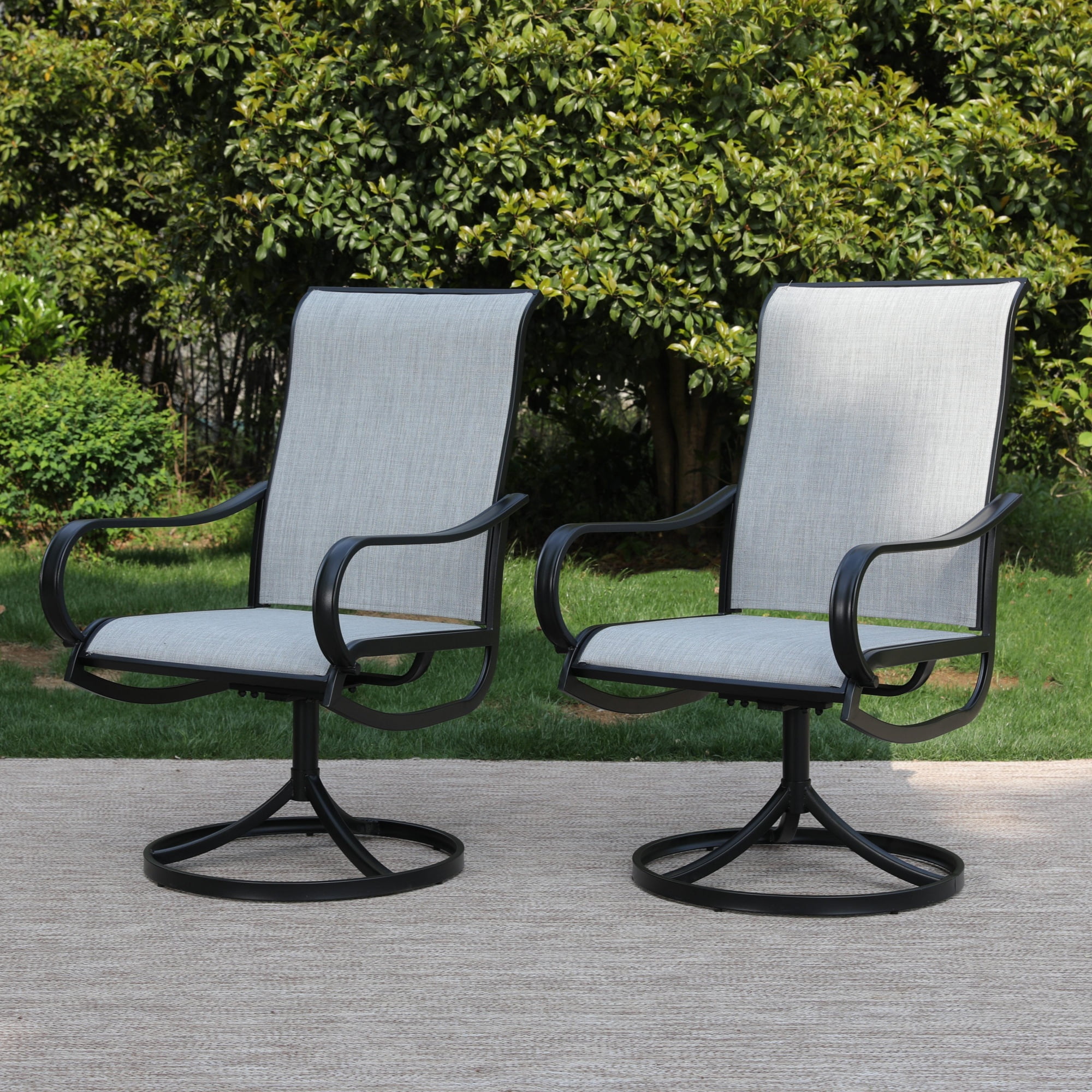SUMMIT LIVING 7-Piece Outdoor Patio Dining Set, Patio Swivel Textilene Chairs & 60" Rectangle Metal Table with Umbrella Hole, Black & Light Gray