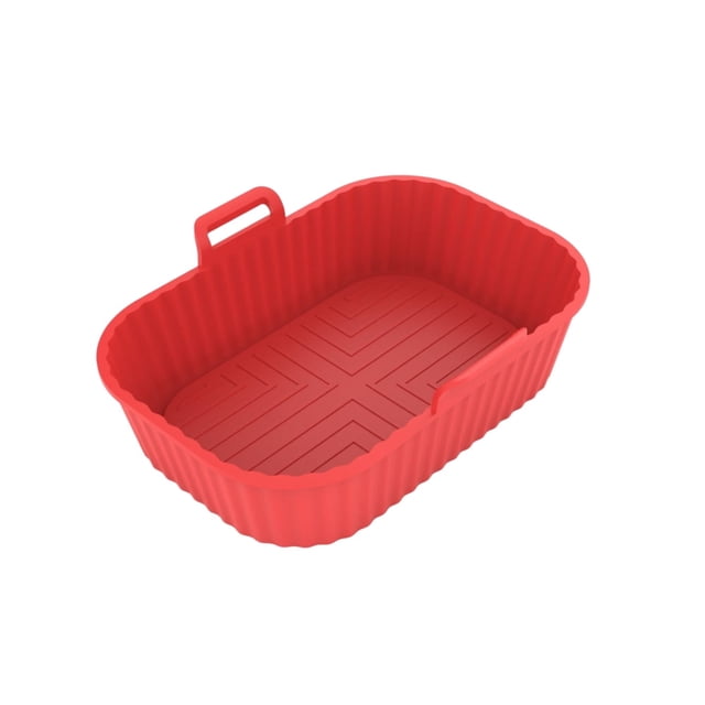 Plateau de Cuisson Profonde Panier Silicone Réutilisable Panier Pot de Remplacement avec Poignées au Lave-Vaisselle / Rectangle - Rouge