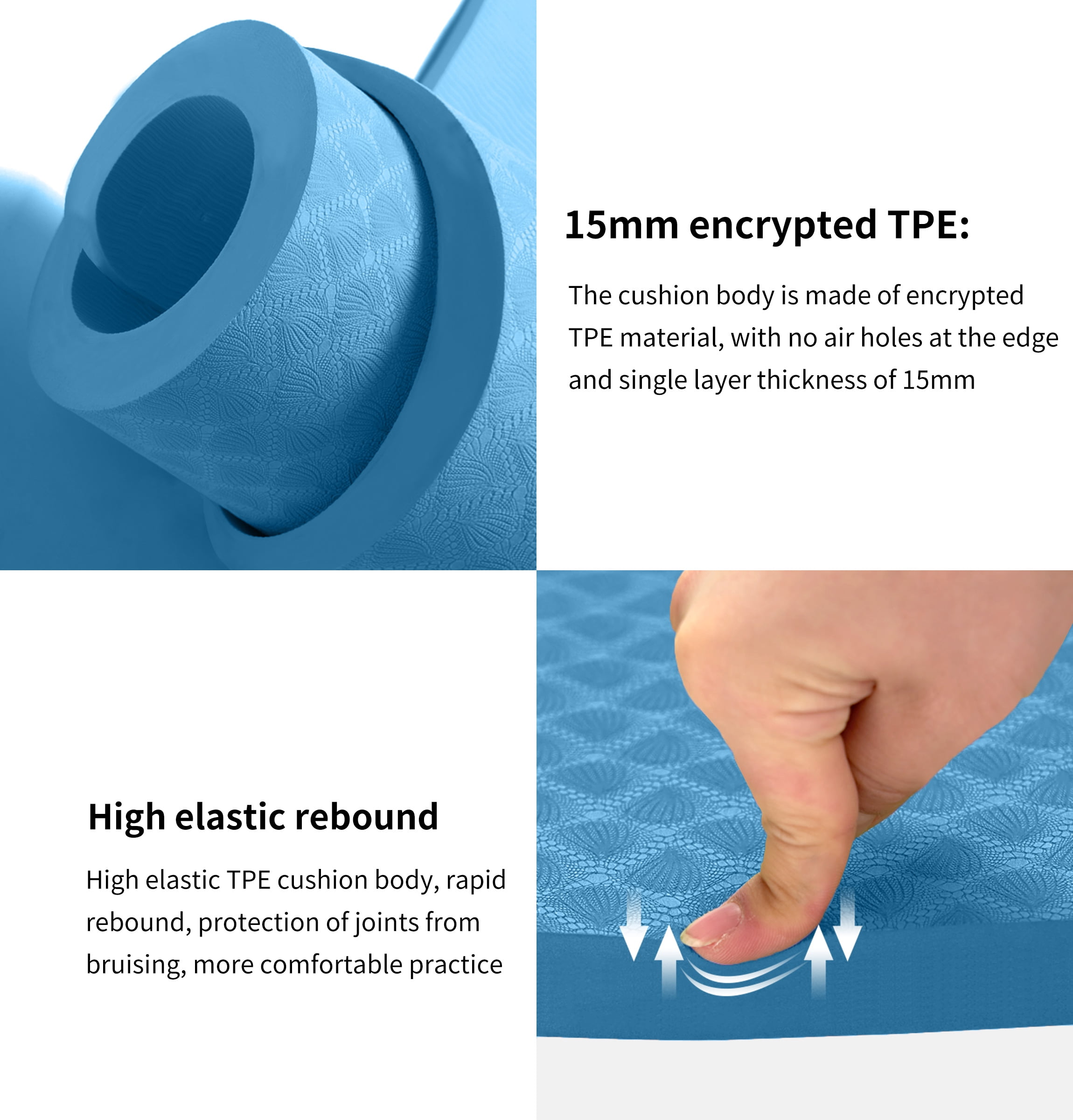 Extra Thickened 15mm Exercise Mat (72" x 32") for Men & Women Non Slip with High Density Large Shock Absorber Pad for Home Gym Travel & Floor Outside Fitness in Light Blue