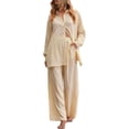 thumbnail image 1 of SAYOO Trajes casuales para mujeres, blusa de manga larga con solapa de color sólido + pantalones elásticos SAYOO moda, 1 of 9