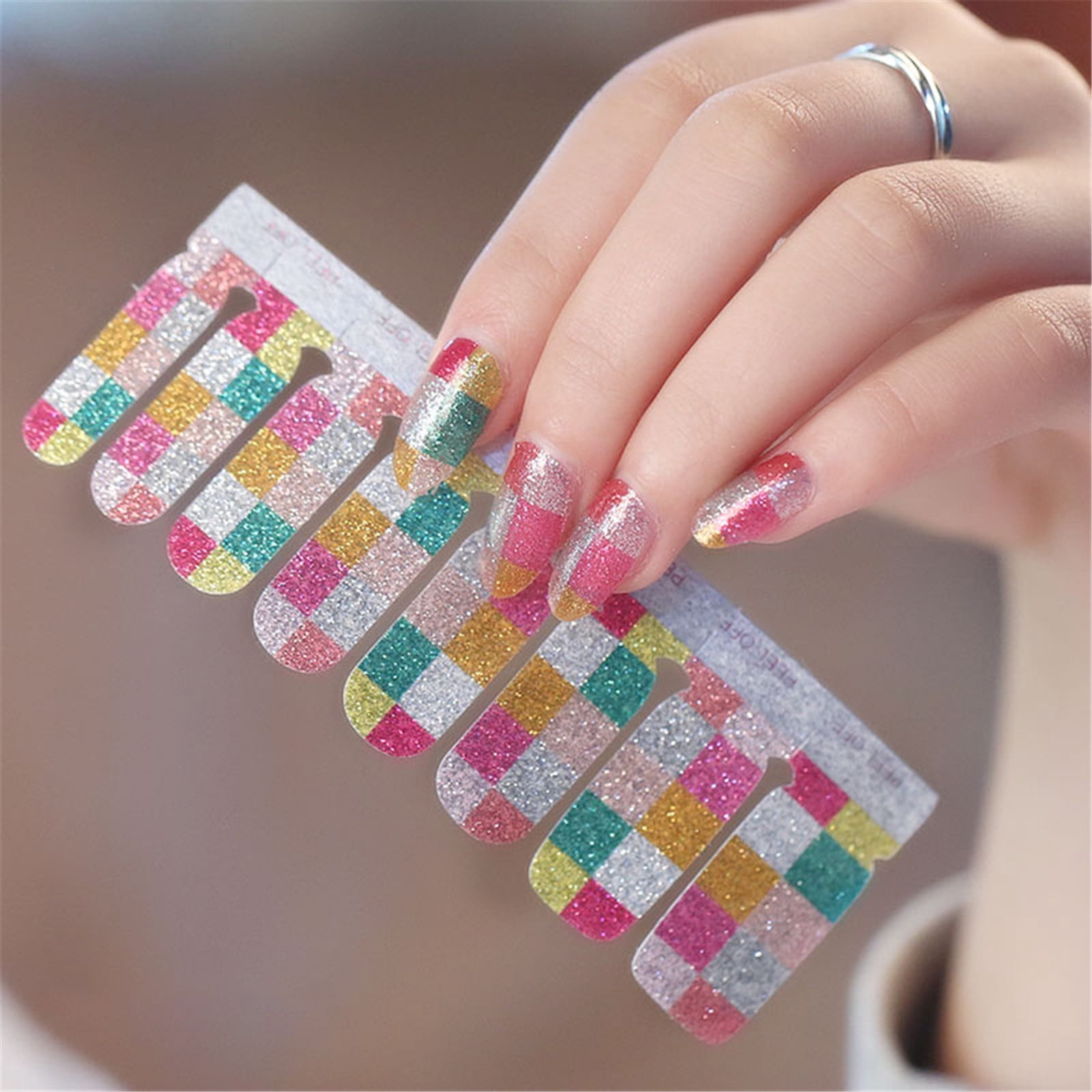 Nail Bling Stickers Cool Nail Stuff Fiberglass Nails Strips Nail Stamping Kits for Short Nails Nail Heart Stencils Cool Nails for Teenagers Kids Stickers 10-12 Polish Strips Petite Nail Decals Self