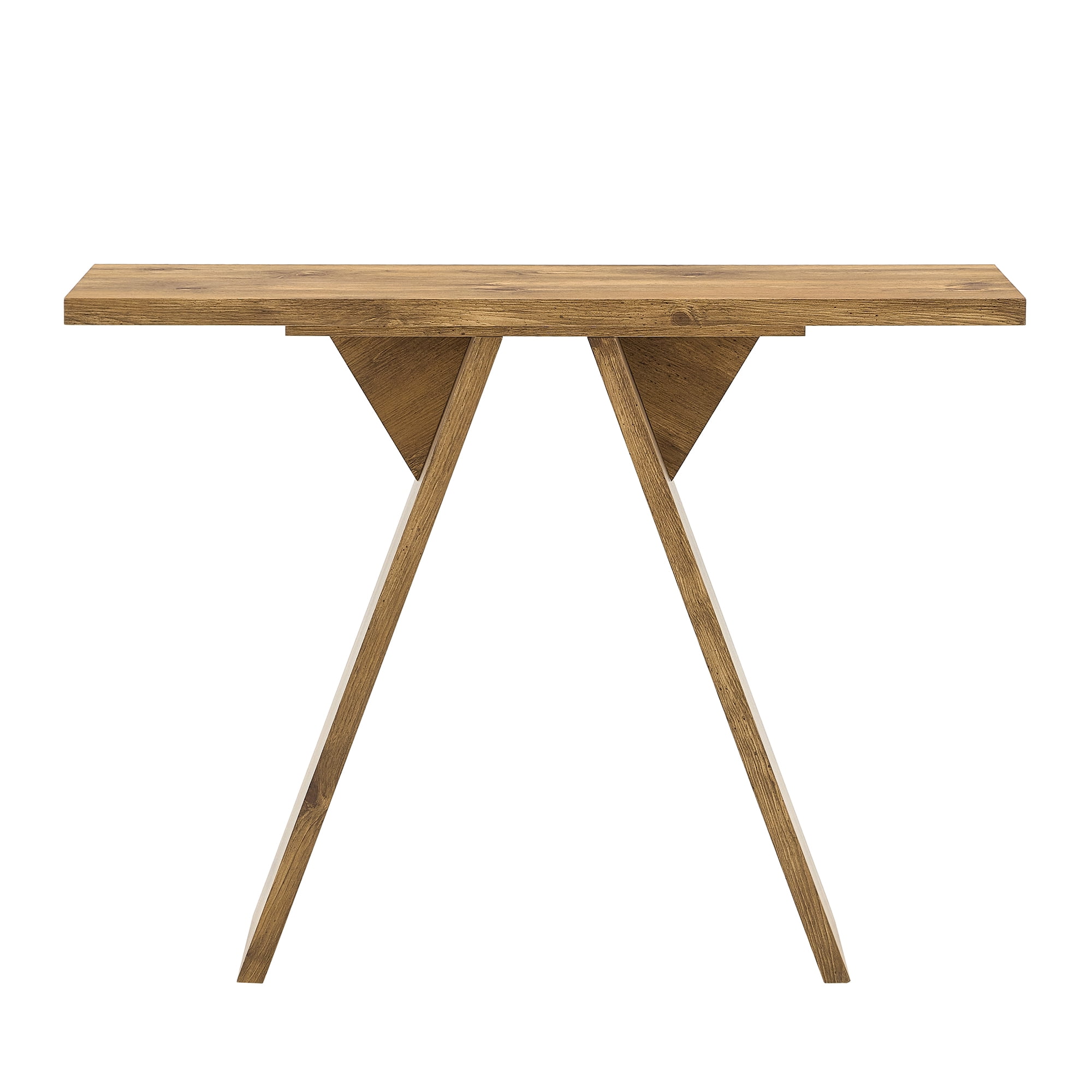 43.4-Inch Narrow Console Table with V-Shaped Base, Rustic Mid-Century Sofa Table and Entryway Hallway Table for Living Room, Natural Wood