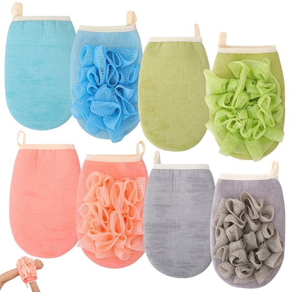 Abaima 8 Pack Double-sided Exfoliating Loofah Sponge Pads, 8 inch Shower Loofah, Soft Body Scrubber with Pocket, Unisex Shower Pouf for Shower & Bath