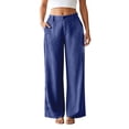 thumbnail image 5 of Casual Dress Pants Elastic Waistband Solid Long Trousers Work Slacks Straight Leg Pull On Pants(Blue,M), 5 of 5